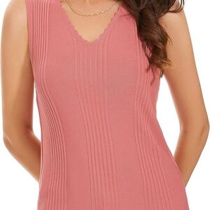Womens Tank Tops V Neck Sleeveless Summer - Light Red/Rose